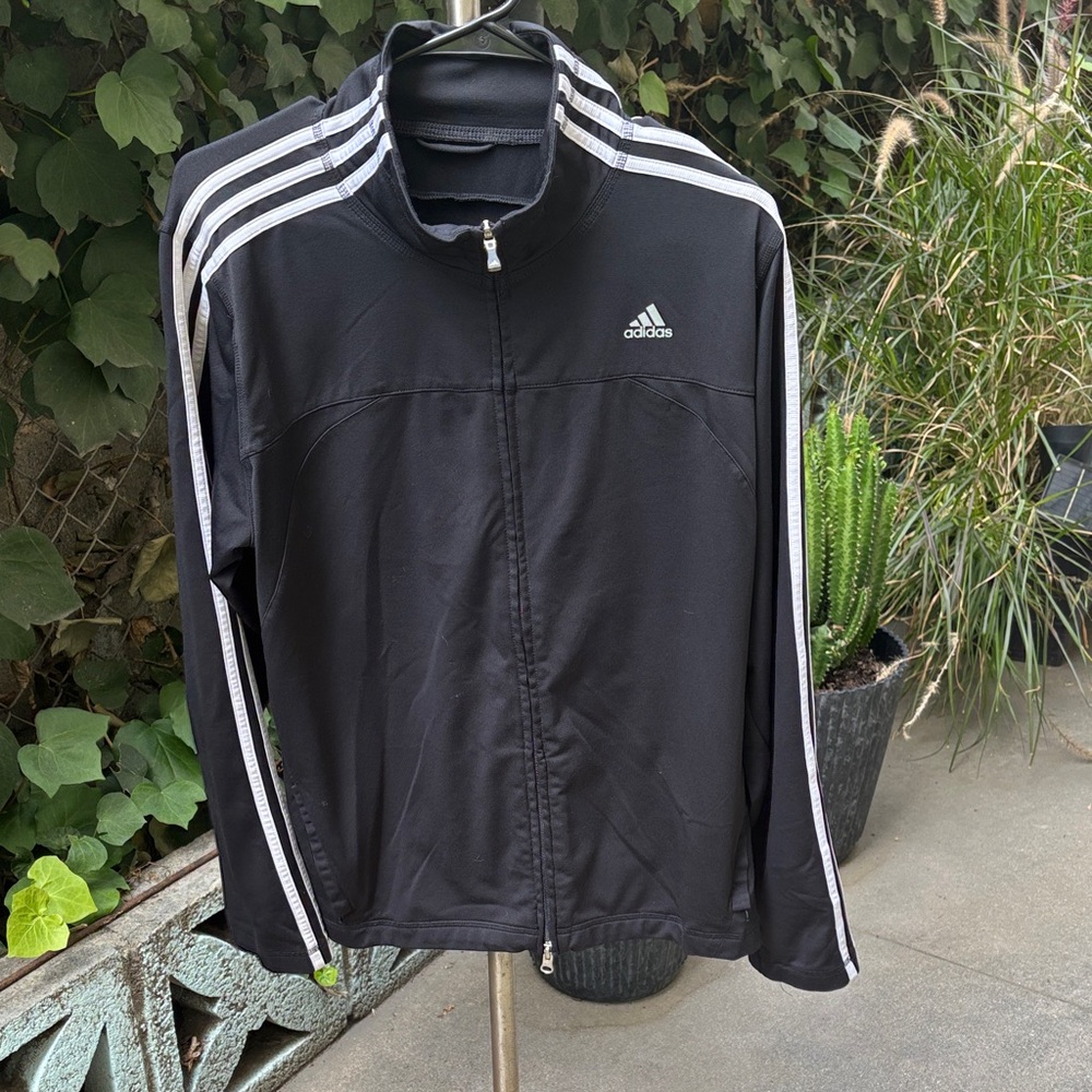 Adidas Black Jacket with White Three-Stripes